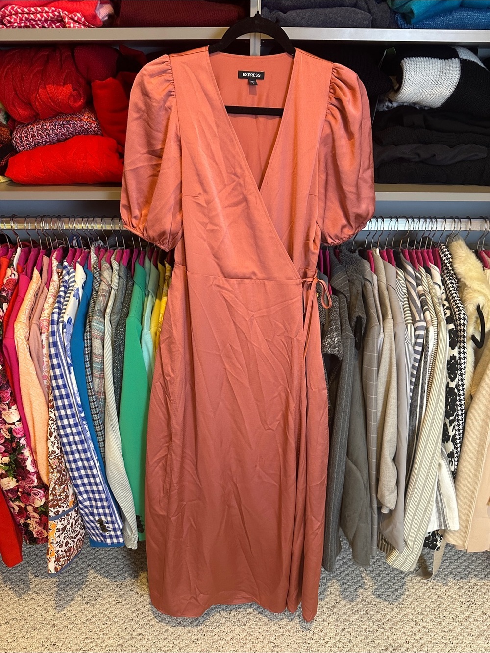 Express pink 1/2 puff sleeve v neck maxi wrap dress size S